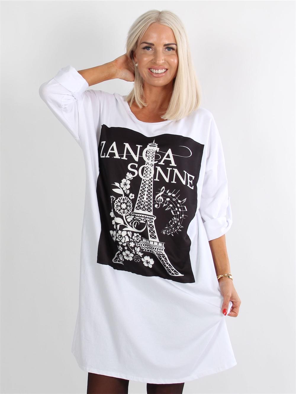 Zanca Sonne - Armygrøn joggingkjole med fint motiv og Zanca Sonne skrevet foran